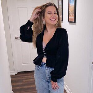 Forever 21 Long Sleeve Black Going Out Top with Front Closures